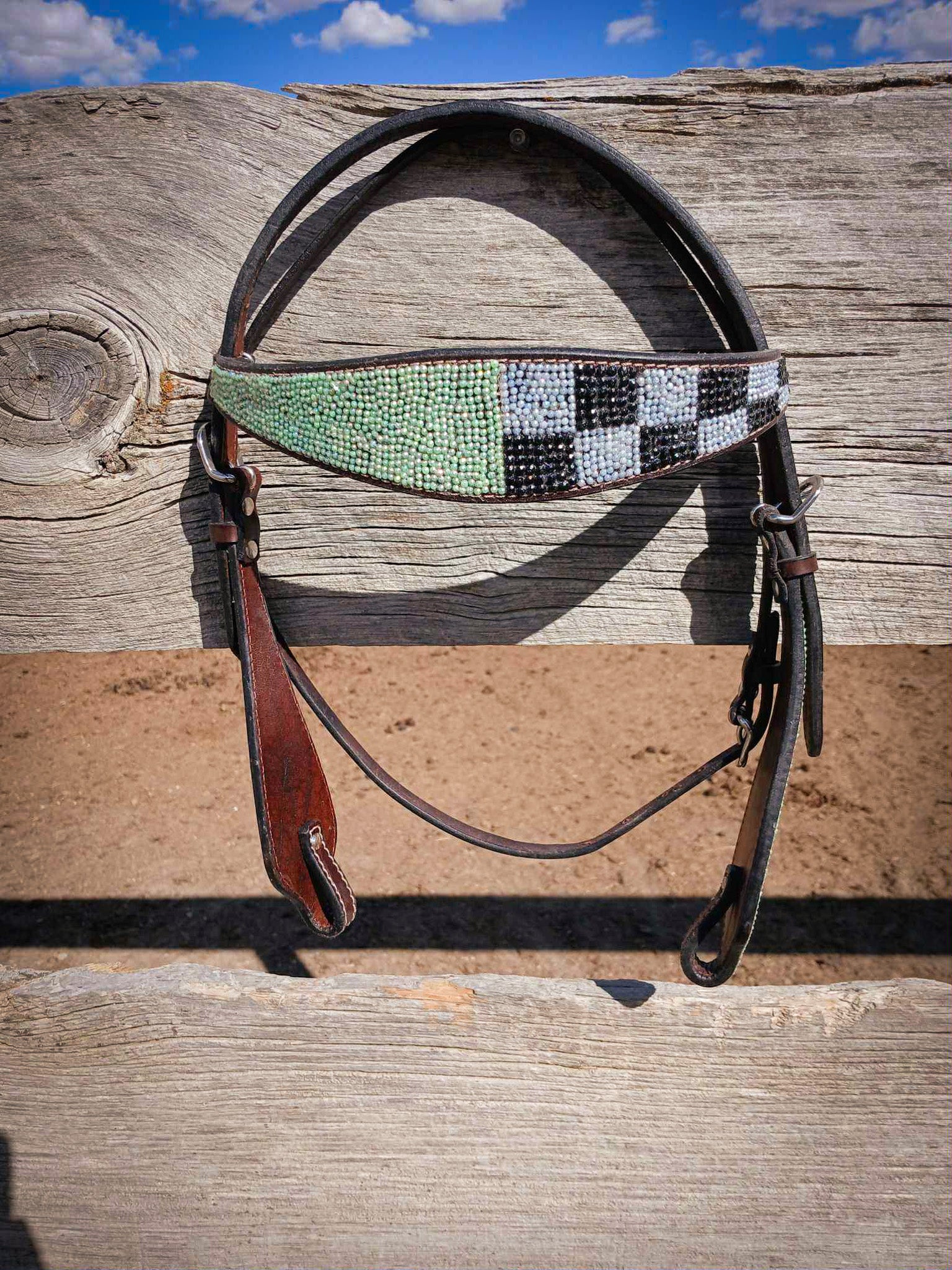 Lime Green & Checkered Breast Collar & Headstall Secondary image