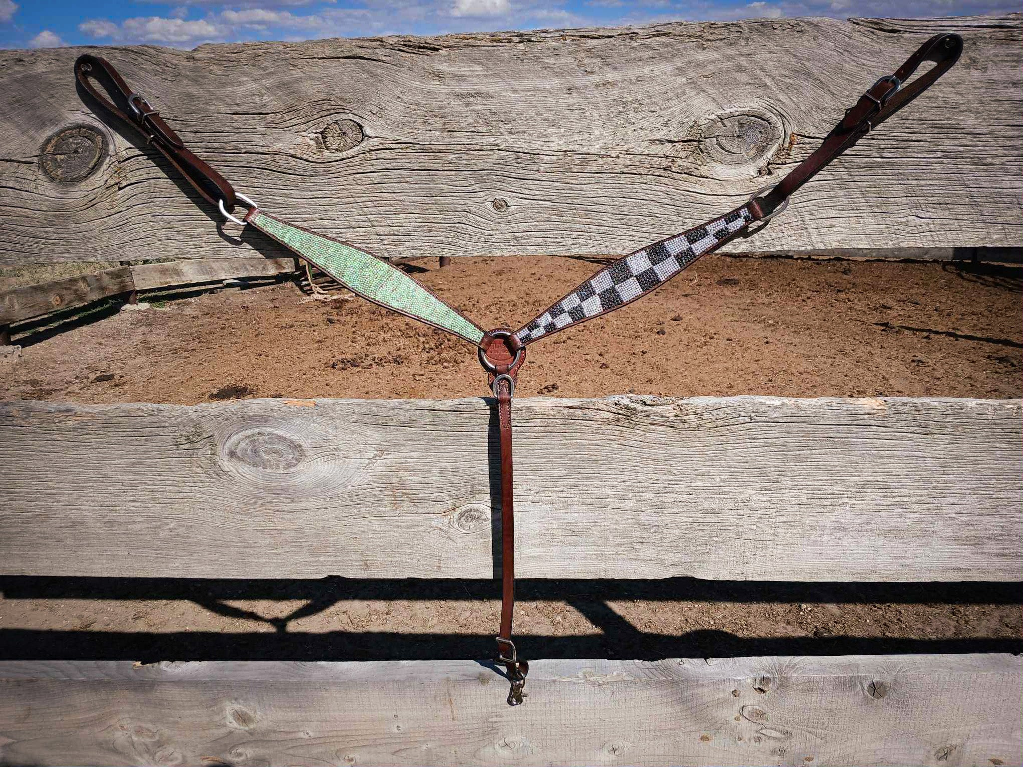 Lime Green & Checkered Breast Collar & Headstall Main image